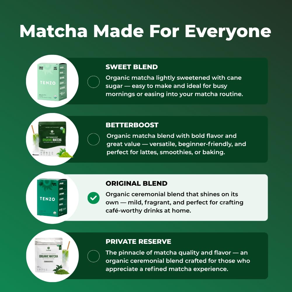 Tenzo Matcha packet close-up highlighting pre-measured serving.