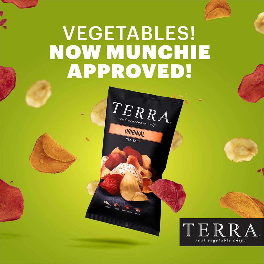 Terra chips display in pantry; pack of 24 for easy stocking.