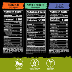 Terra Blues chips bag shows blue potato variety with crisp texture