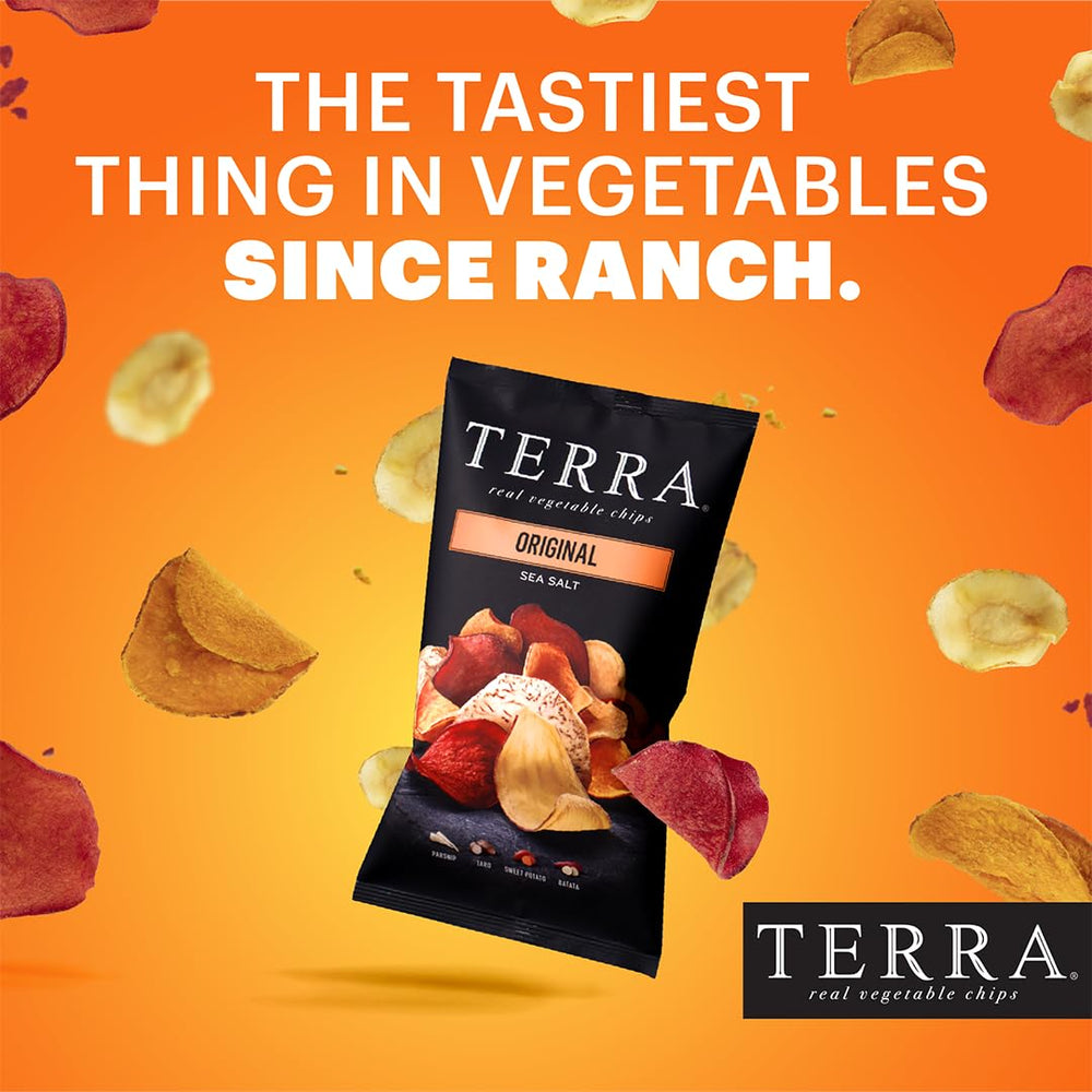Terra chips in lunchbox; portable, tasty snack for school or work.
