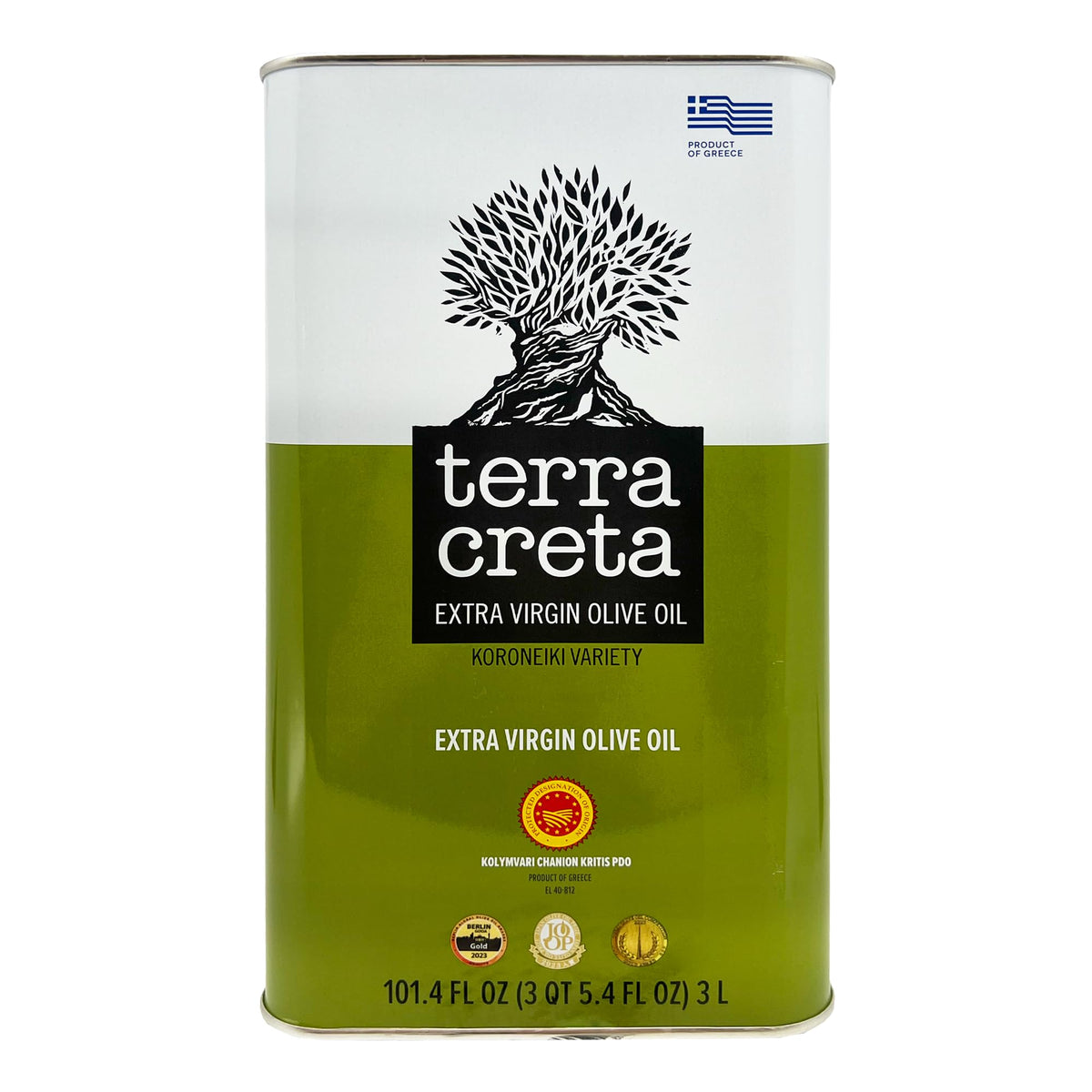 Terra Creta olive oil tin exterior showcases premium packaging for gifting and pantry longevity.