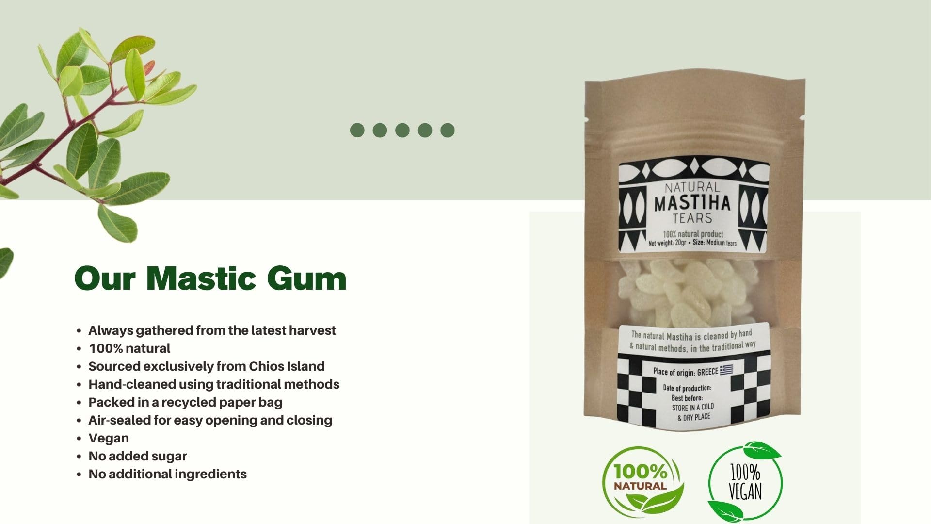 Terra Greek Mastiha Tears hand-cleaned by growers for purity.