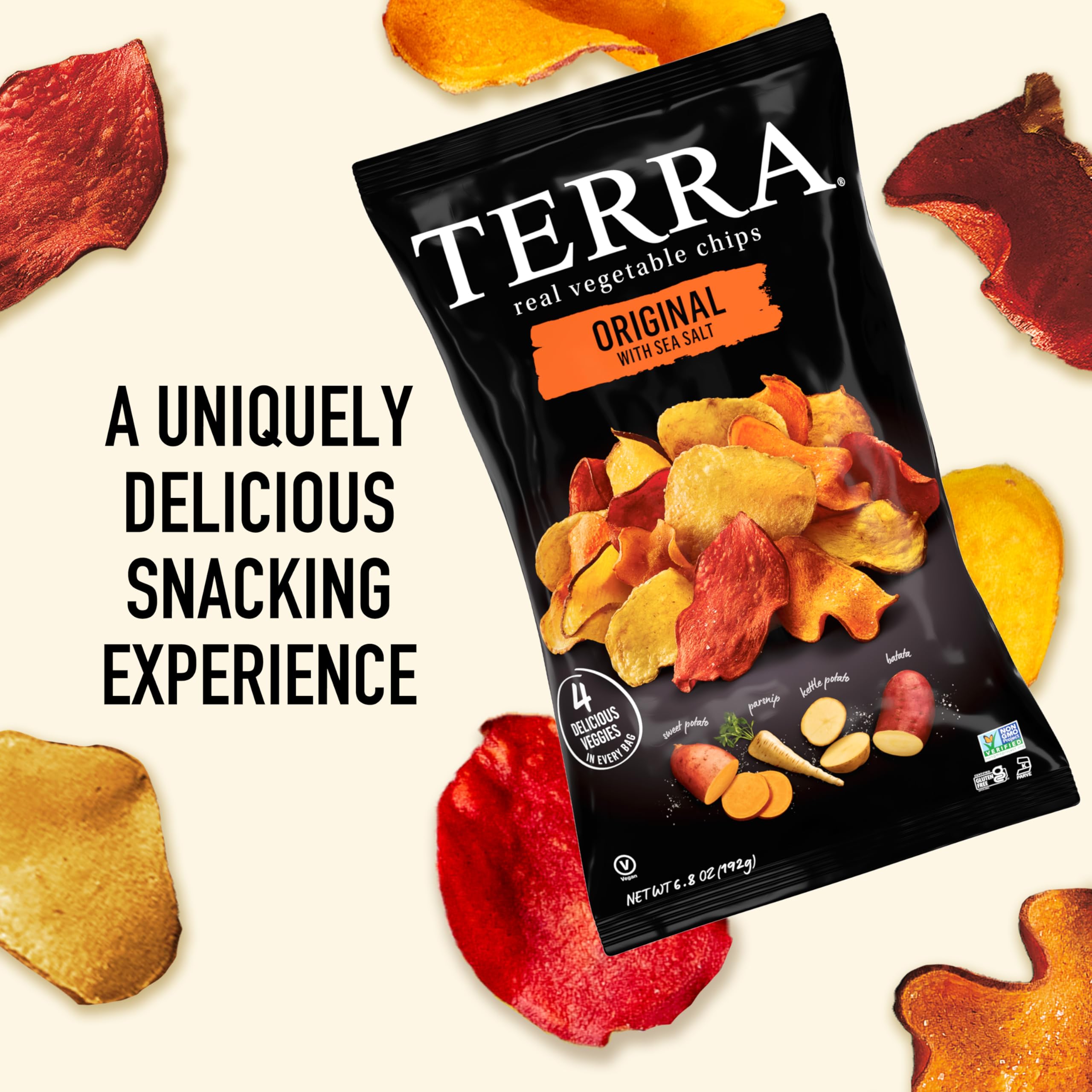 Terra non-gmo natural-produce highlights clean ingredients and real vegetables.