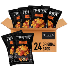 Terra Original Chips with Sea Salt bag showing colorful vegetables for on-the-go snacking.