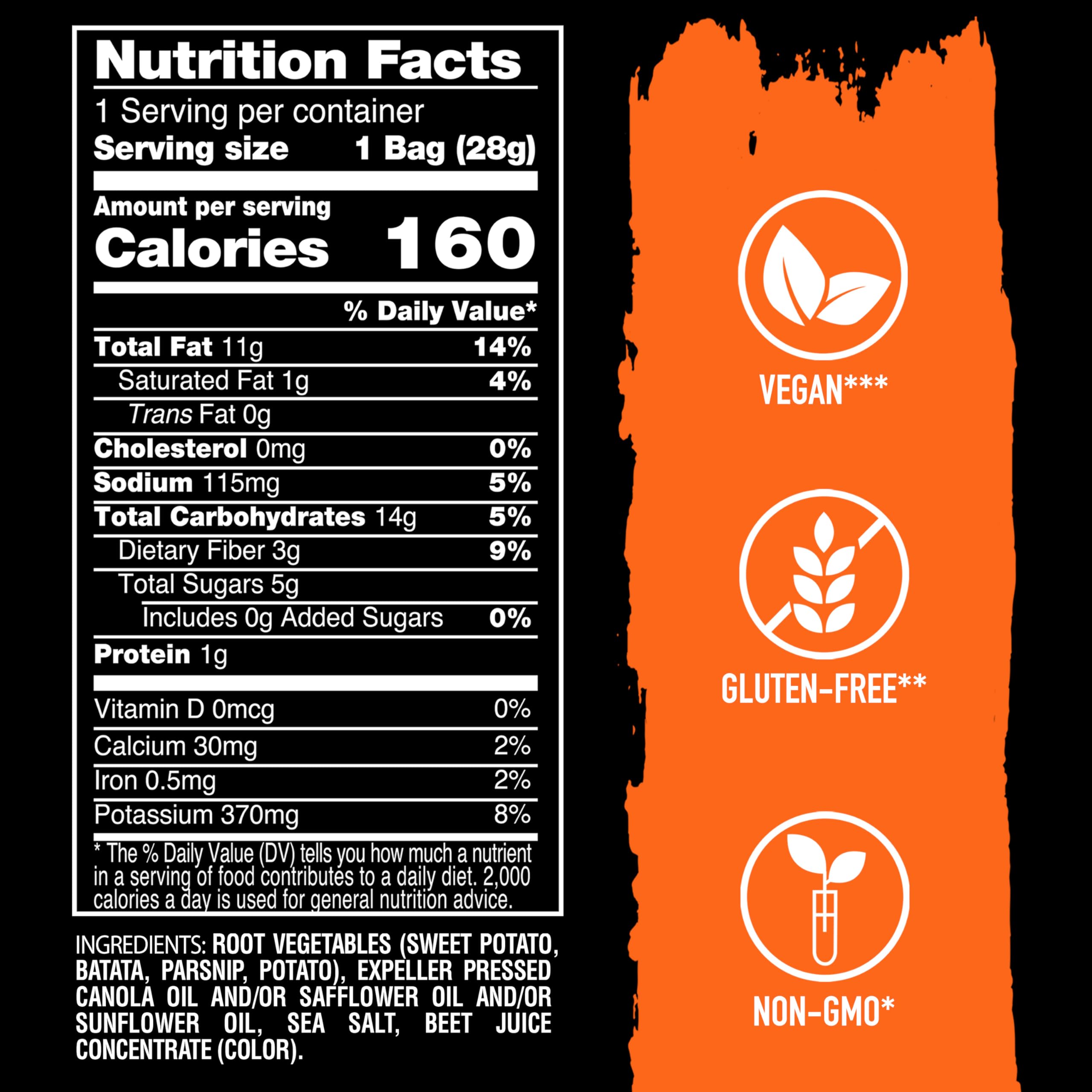 Terra Original Sea Salt chips with a variety of vegetables promoting gluten-free, plant-based pleasure.