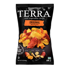 Terra Original Vegetable Chips with Sea Salt in a bag; vegan and gluten-free.