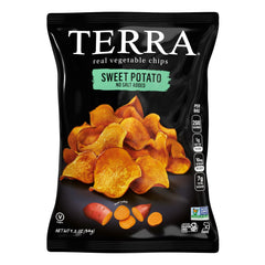 Terra root vegetable chips slices; colorful mix signals real vegetable goodness.