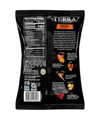 Terra Original sweet potato chips bag view; convenient 1 oz portion for snacking.