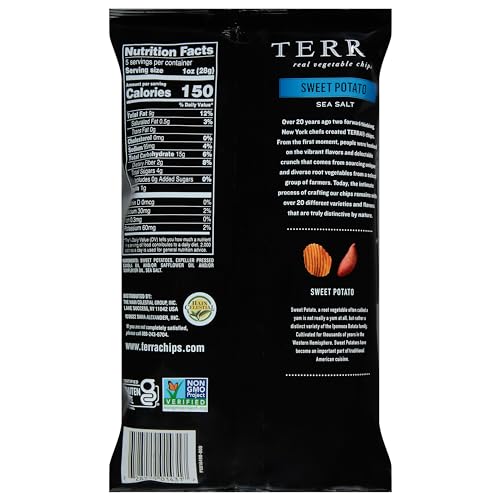 Terra Vegetable Chips sea salt bag shot highlights light seasoning.