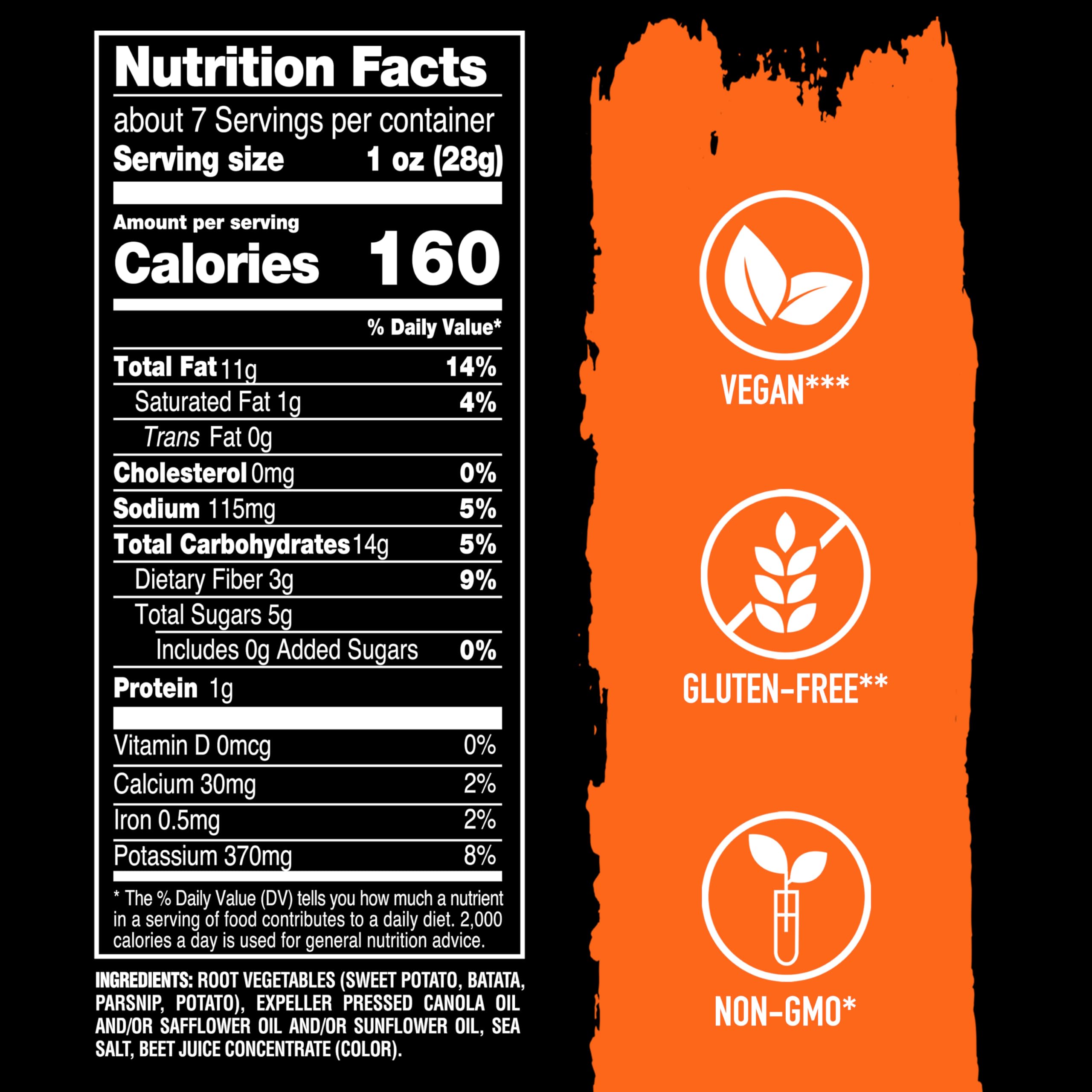 Terra vegetable chips closeup highlights vibrant vegetables and artisanal crunch.