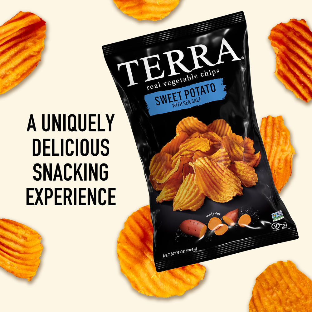 Terra Brand chips on serving plate showing snack-ready presentation.