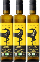 Terra Delyssa first cold pressed olive oil bottle, 3-pack, ideal for everyday cooking.