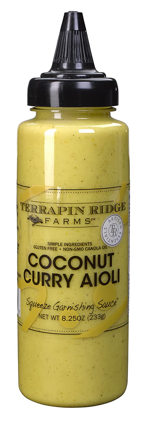 Terrapin Ridge Farms coconut curry aioli 8oz bottle ready for drizzling on meals