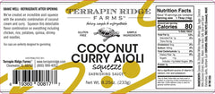 Terrapin Ridge Farms coconut curry aioli label close-up highlighting gluten-free ingredients