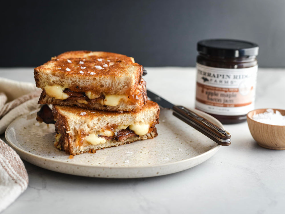 Terrapin Ridge Apple Maple Bacon Jam glaze on turkey breast slices.