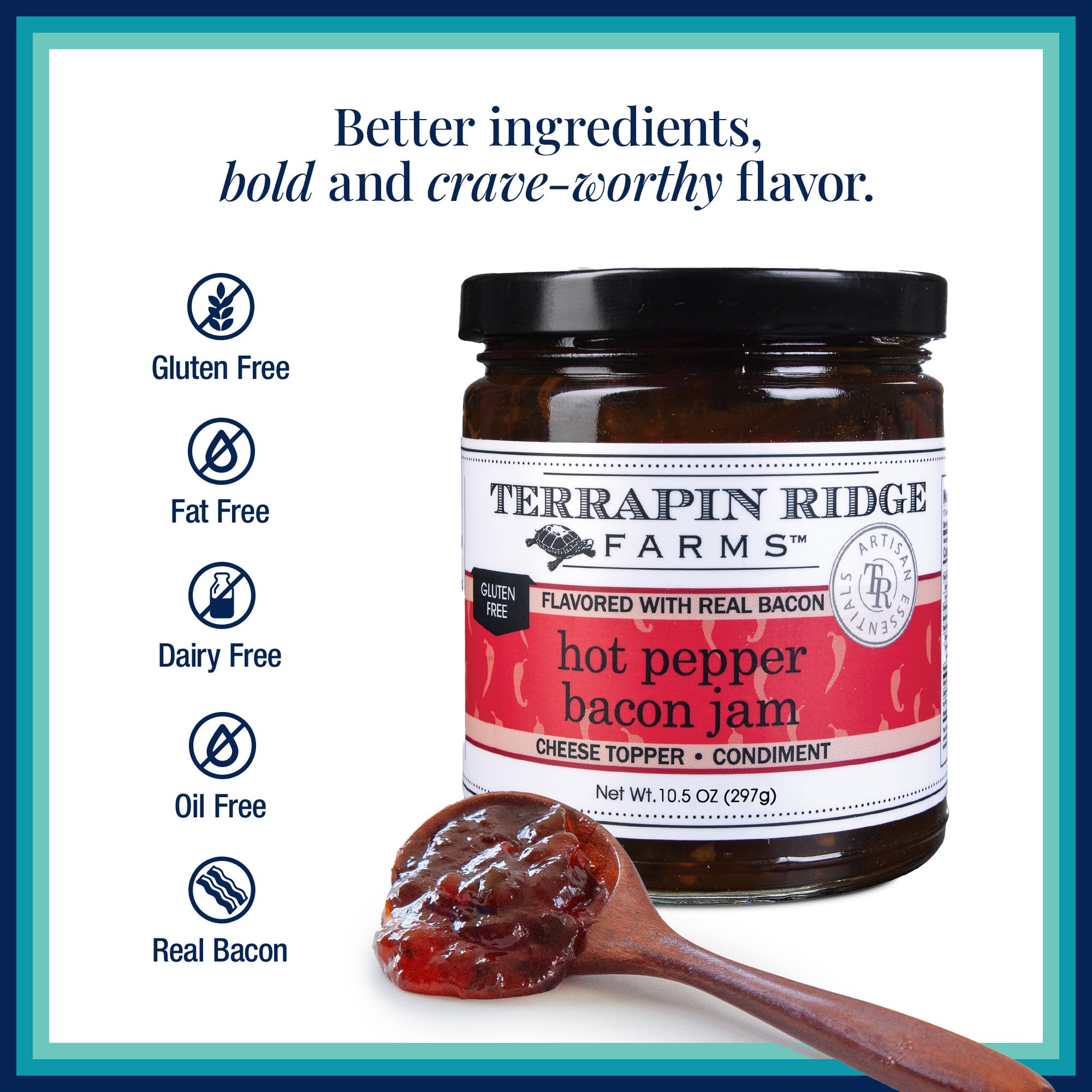 Terrapin Ridge Hot Pepper Bacon Jam on a cheese board for appetizers.