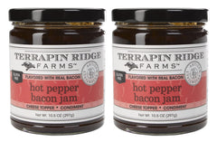 Terrapin Ridge hot pepper bacon jam jar closeup, ideal for spreading on crackers.