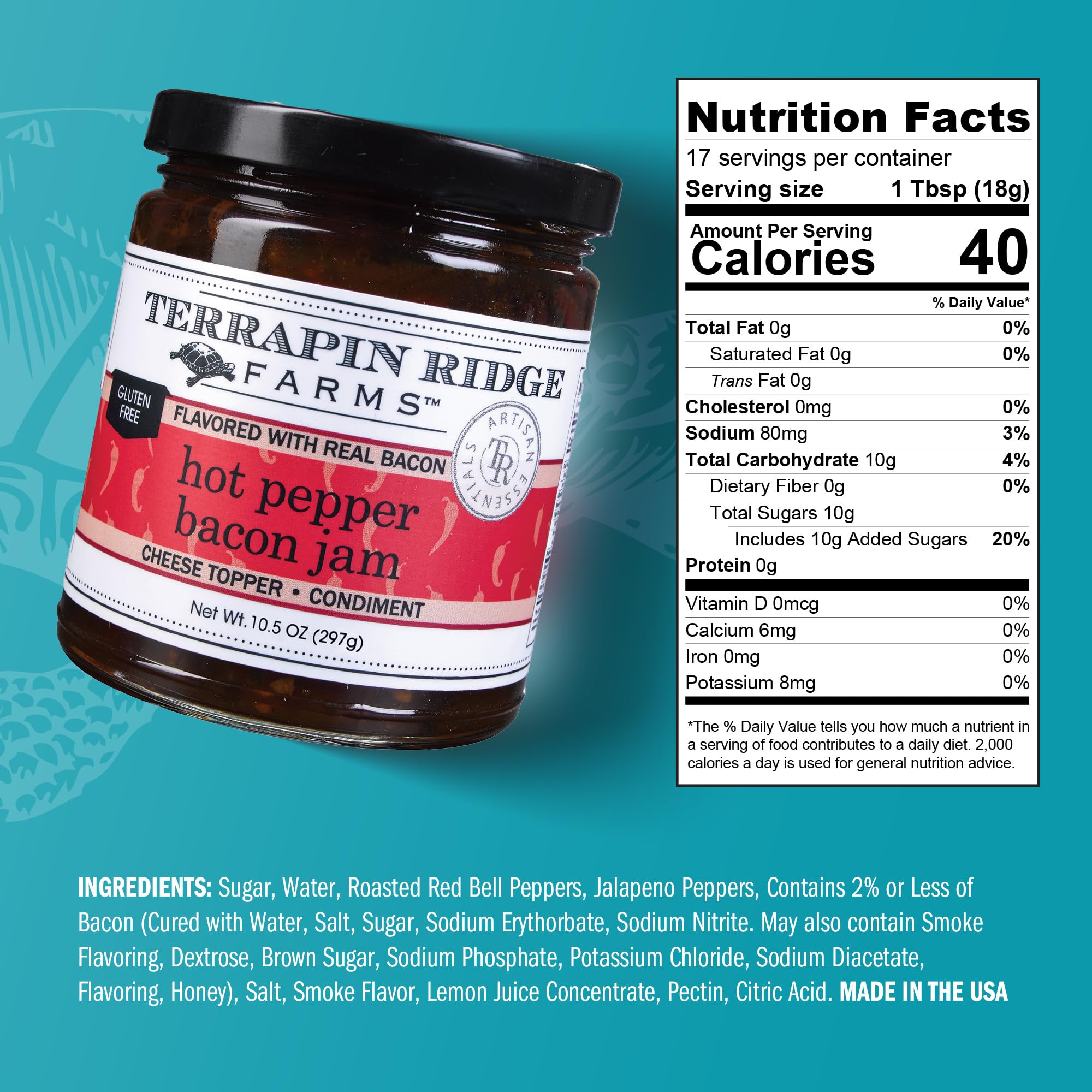 Pour Terrapin Ridge Bacon Jam over cream cheese for a savory dip.