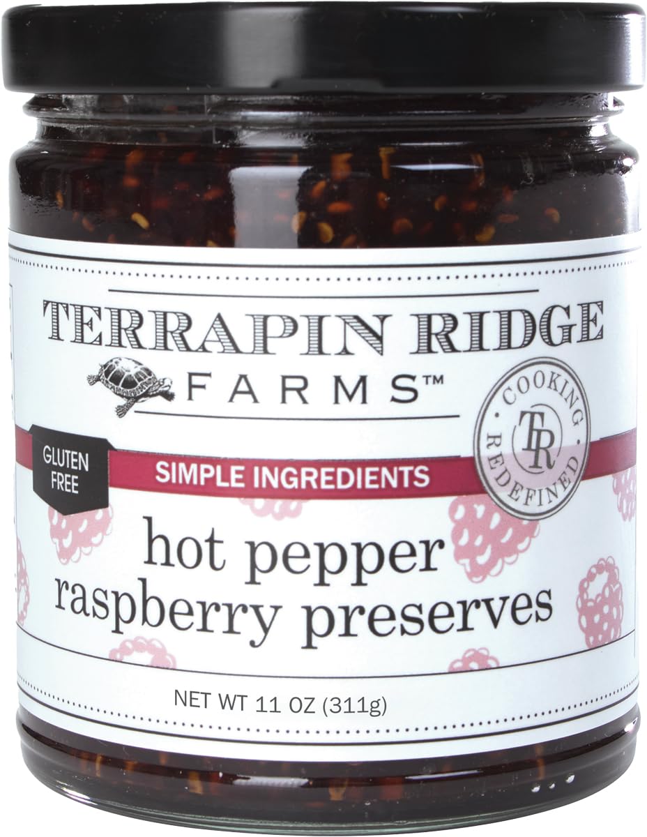 Terrapin Ridge Hot Pepper Raspberry Preserves bottle showcasing bold sweet-heat flavor for glazes