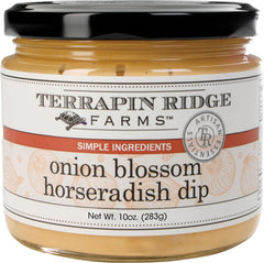 Terrapin Ridge Onion Blossom Horseradish Dip bottle highlights bold flavor for dipping.