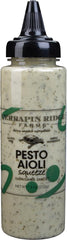 Terrapin Ridge Farms Pesto Aioli bottle close-up highlighting bold basil flavor for dips.