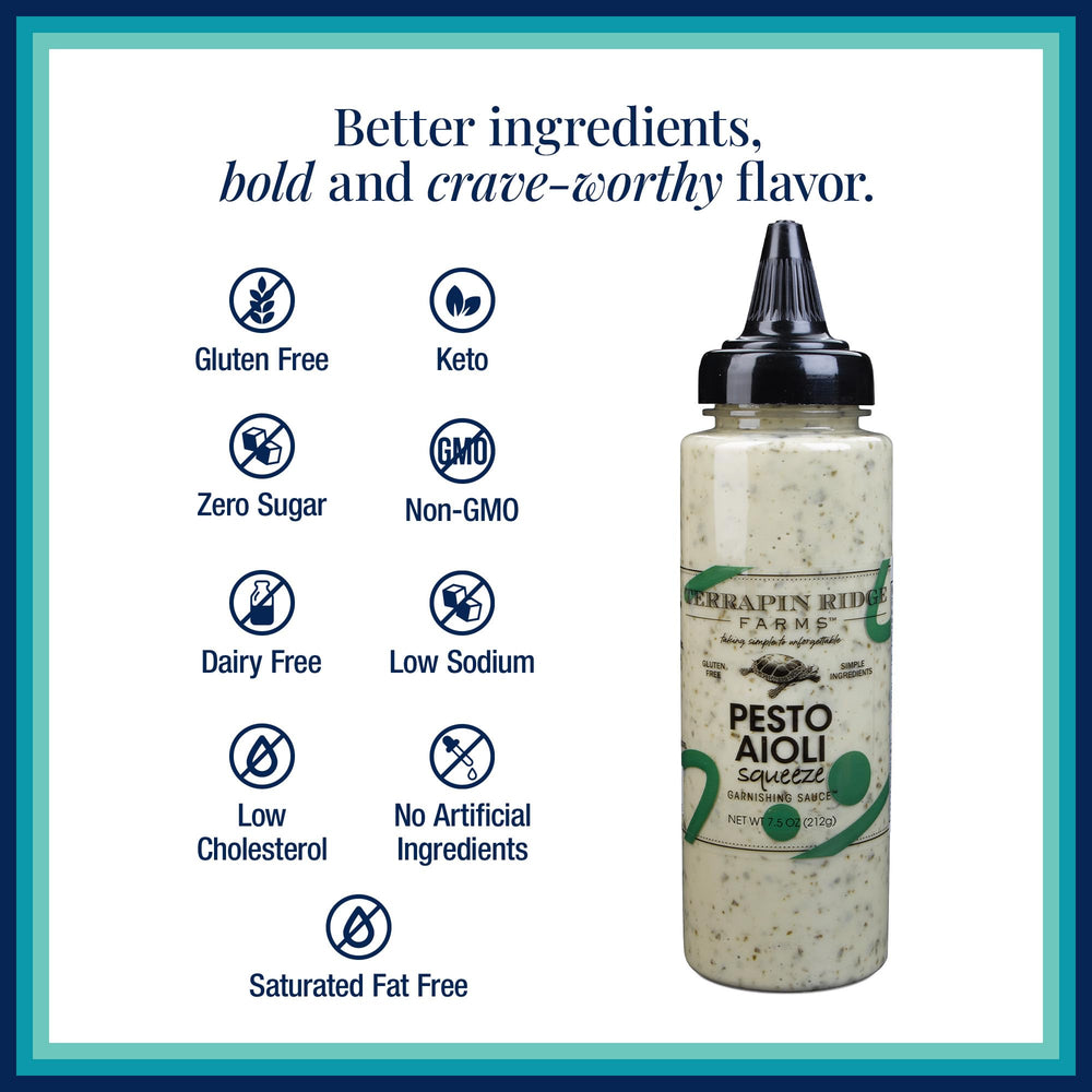 Terrapin Ridge Farms Pesto Aioli on sandwich top for a flavorful uplift.