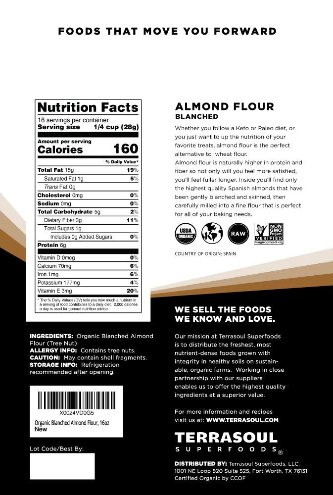 Terrasoul Almond Flour fine texture in mixing bowl for keto baking.