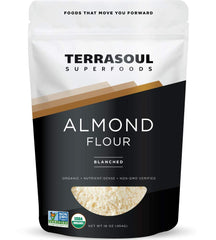 Terrasoul Organic Almond Flour packaging highlights premium gluten-free quality.