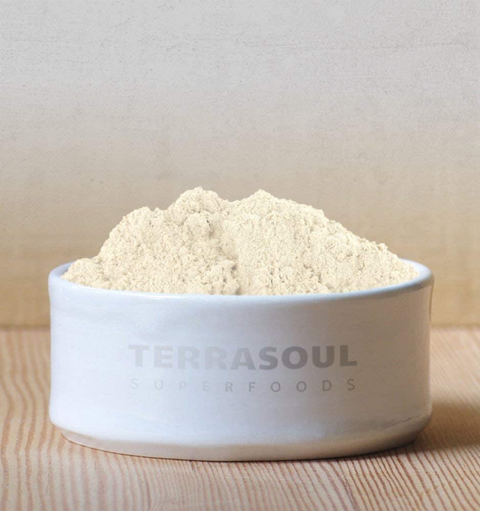 Terrasoul almond flour smooth fine pour close-up emphasizes powdery texture