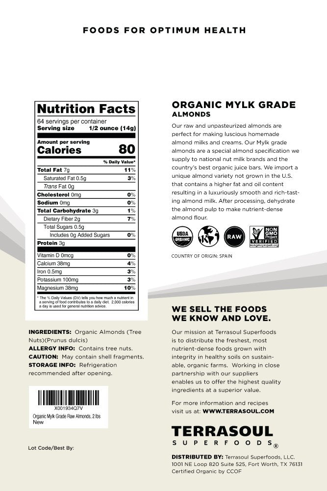 Terrasoul organic almonds from Europe for clean flavor in baking and snacks