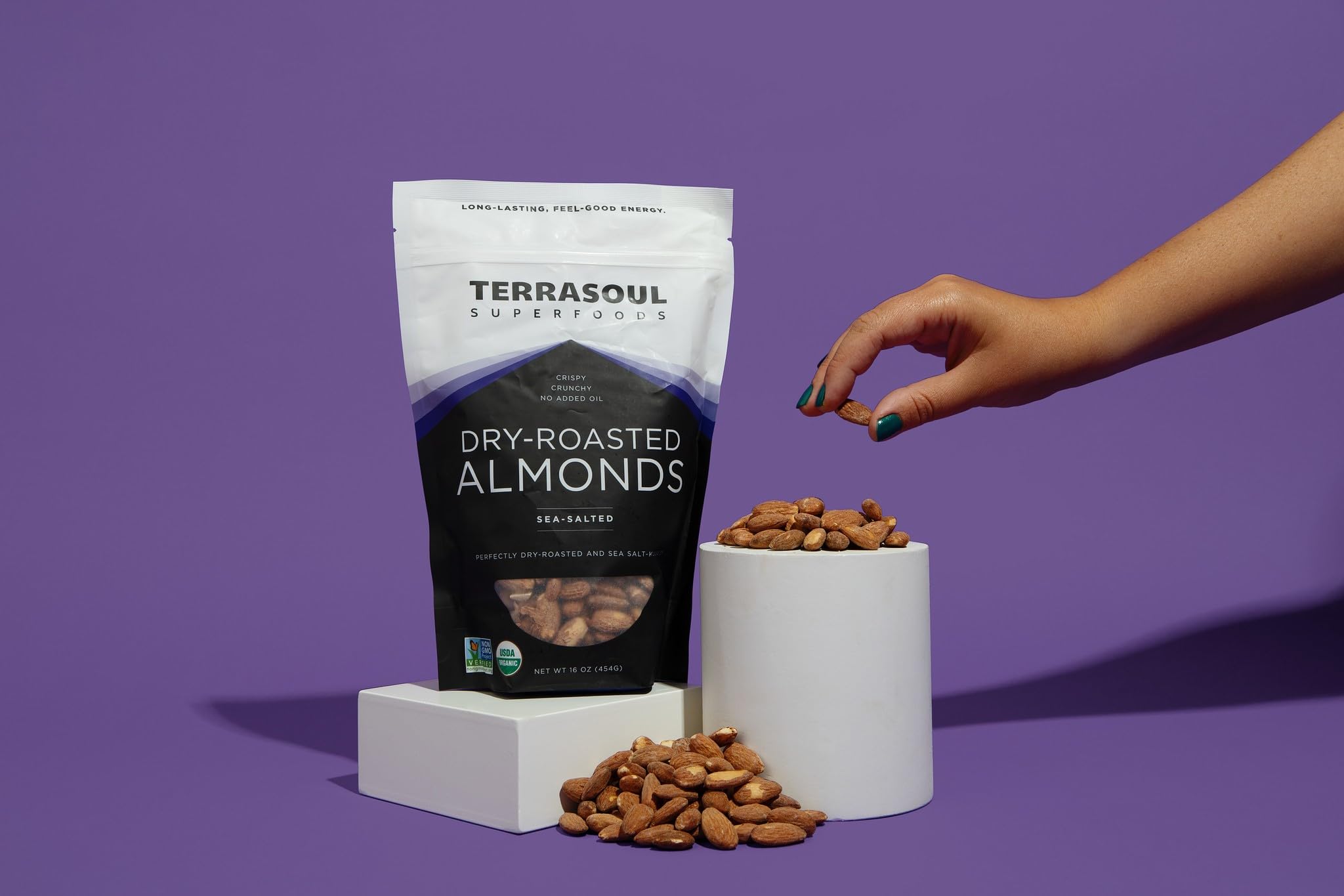Terrasoul almonds salad crunch topping adds protein and flavor to meals.