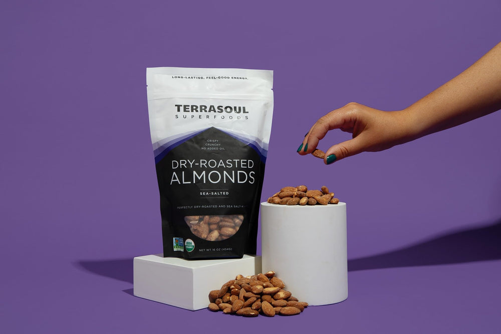 Terrasoul almonds salad crunch topping adds protein and flavor to meals.