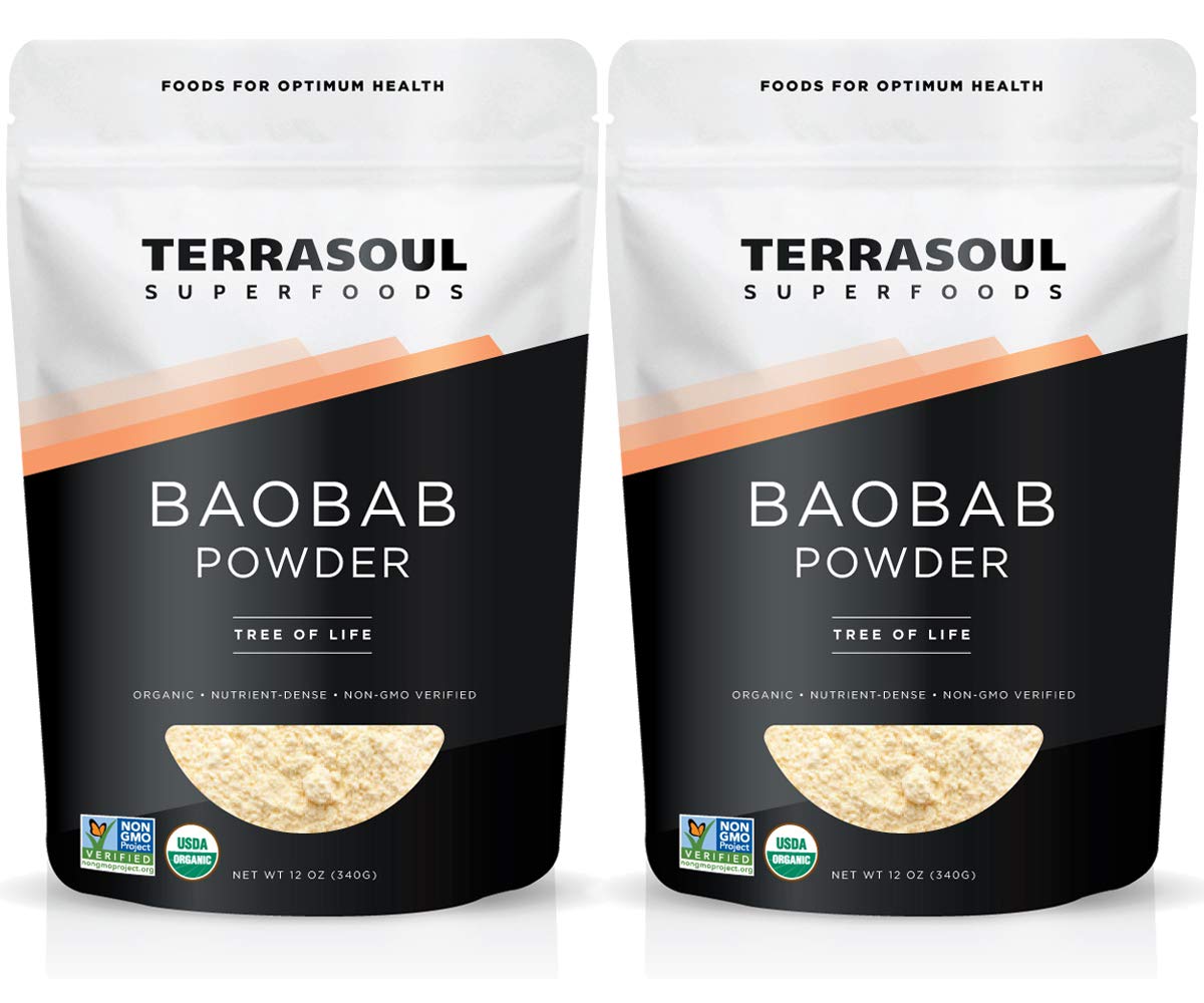 Terrasoul Baobab Powder packaging front showing organic credentials and product name.