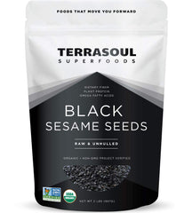 Terrasoul Black Sesame Seeds packaging for easy pantry storage and versatile use.