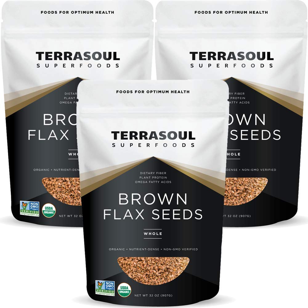 Terrasoul brown flax seeds 2lb pouch — rich omega-3 source for smoothies and baking