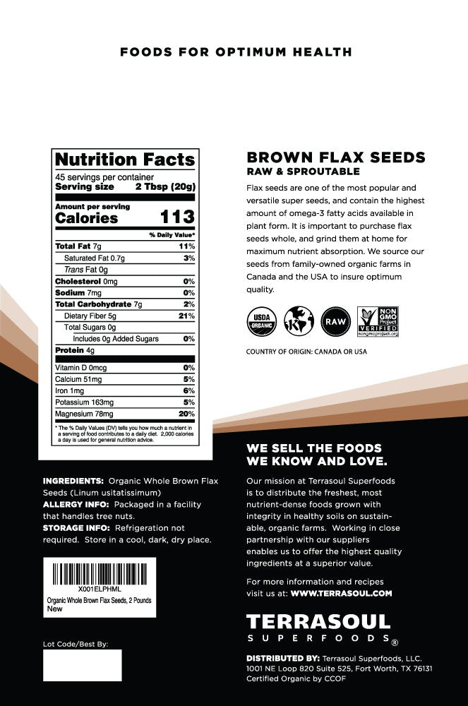 Terrasoul brown flax seeds 3-pack — versatile pantry staple for fiber and plant-based meals