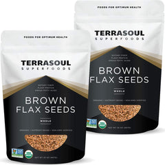 Terrasoul brown flax seeds in a 2 lb pouch for baking and smoothies.