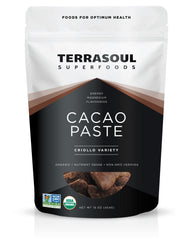 Terrasoul cacao paste 16 oz packaging ready to elevate desserts at home.