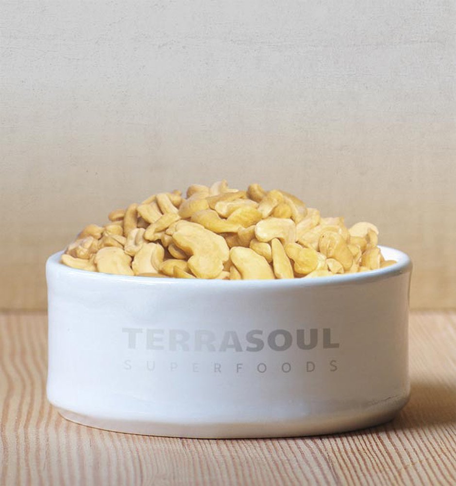 Terrasoul Superfoods cashews pouring into blender for cashew milk or butter