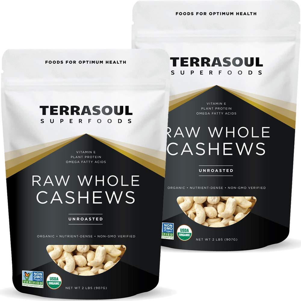 Terrasoul Superfoods cashews in two-pound resealable packaging for easy snacking.