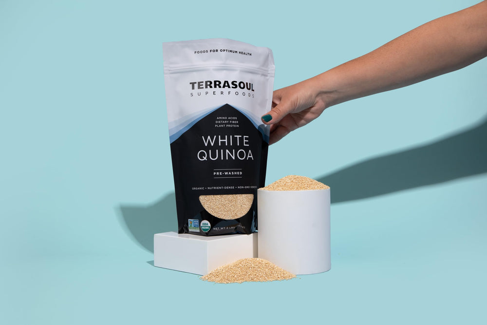 Terrasoul certified organic non-GMO seal on packaging ensuring trusted quality.