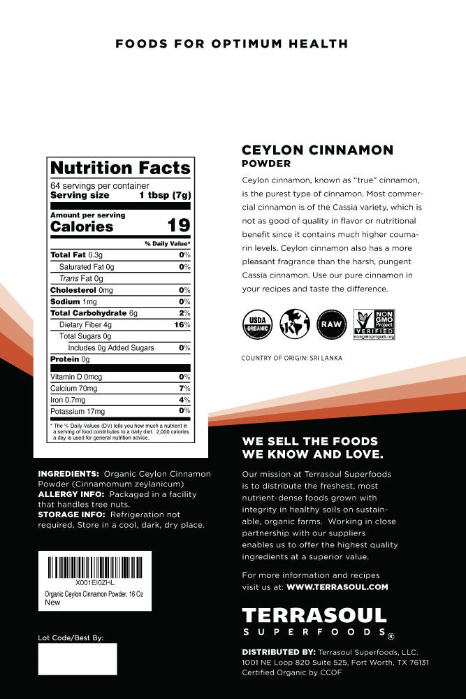 Close-up of Terrasoul Ceylon cinnamon powder highlighting fine texture.
