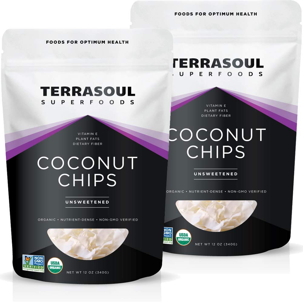 Terrasoul Superfoods coconut chips in a smoothie bowl for crunch and natural flavor