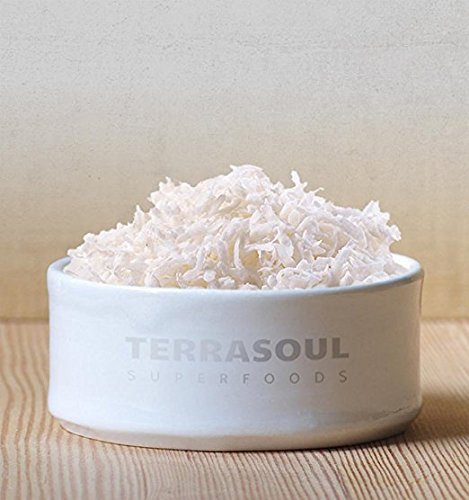 Terrasoul coconut flakes packaging open, gluten-free baking ready.