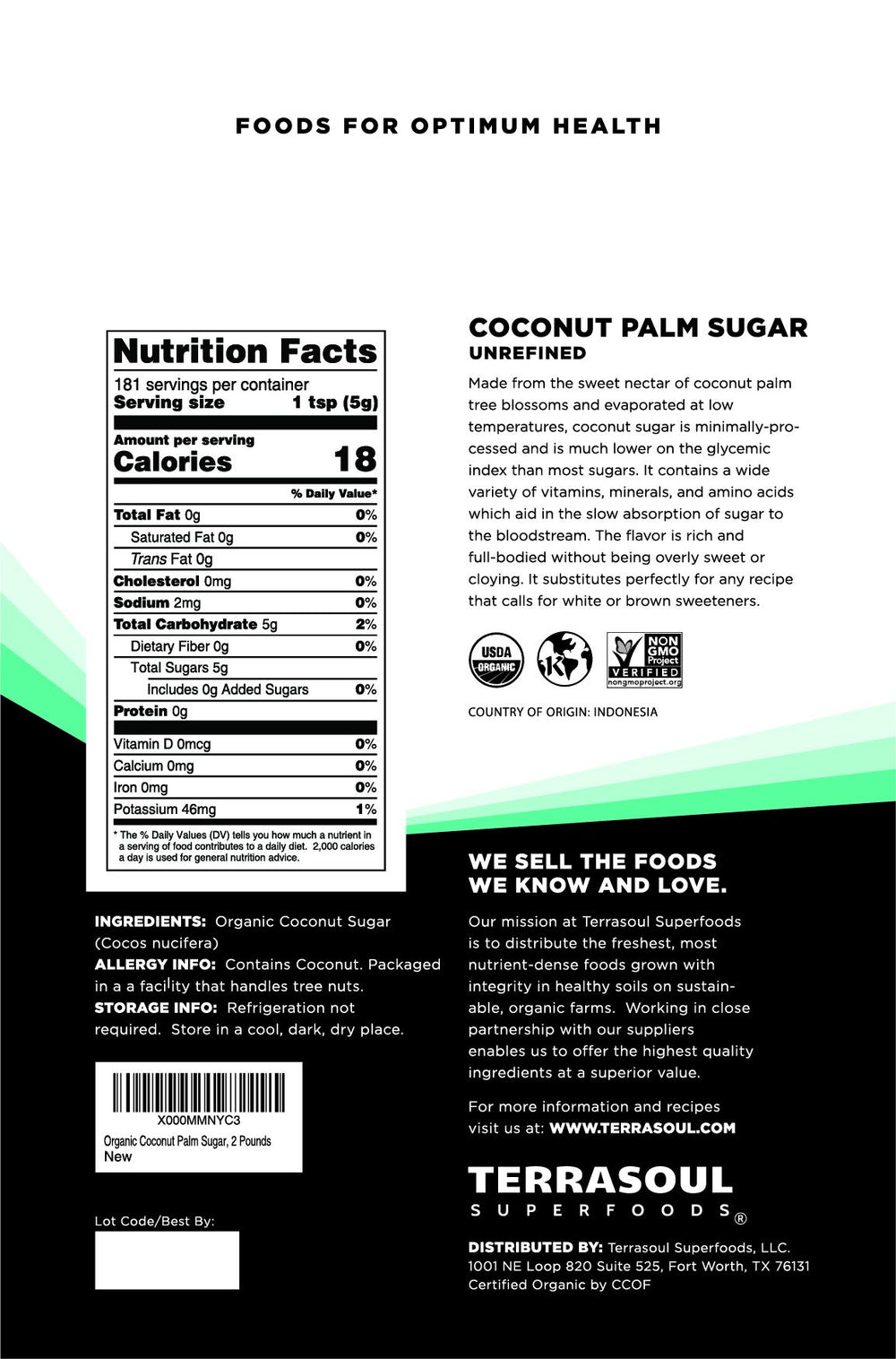 Terrasoul Coconut Sugar granules close-up, a natural sweetener with caramel notes.