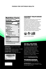Terrasoul Coconut Sugar granules close-up, a natural sweetener with caramel notes.