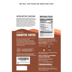 Terrasoul Cognitive Coffee steaming cup highlighting aroma and energy