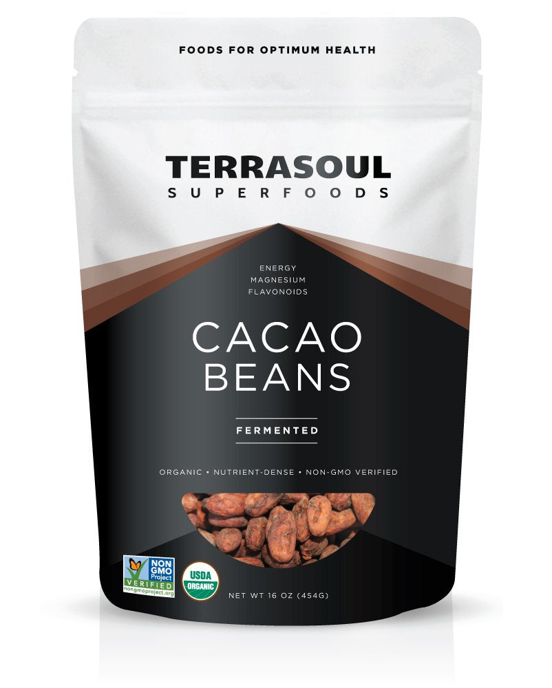 Terrasoul Criollo cacao beans 16oz pack with rich aroma for baking and snacking.