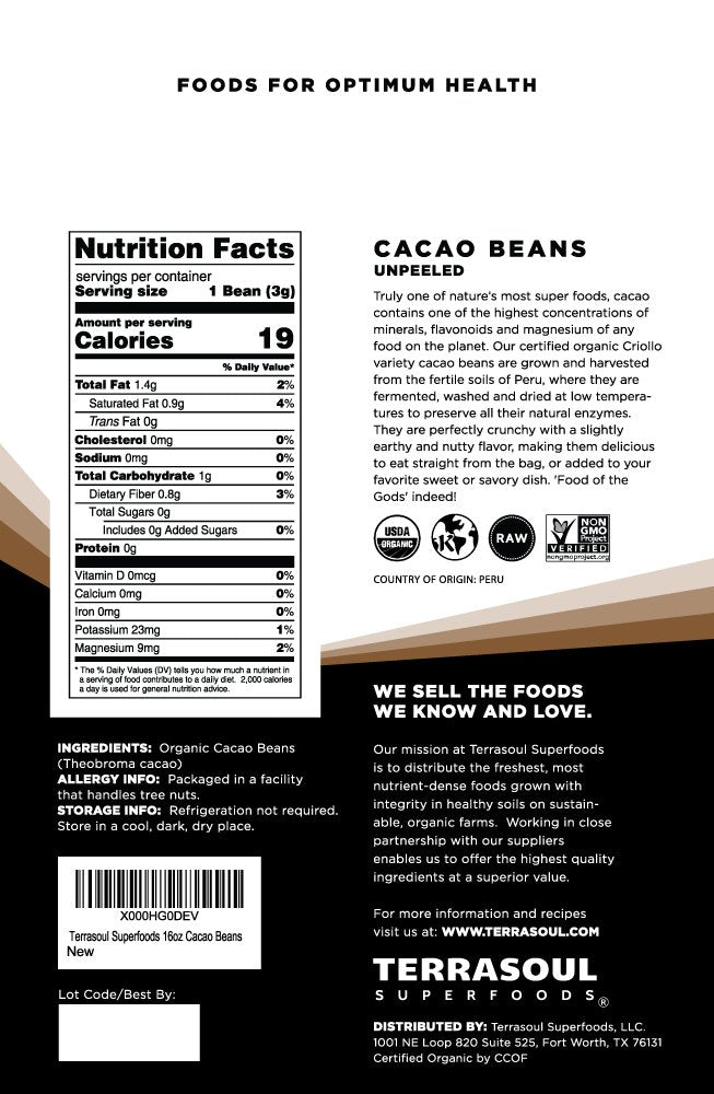 Terrasoul Criollo cacao beans from Peru origin offer sun-dried, preserved flavor.