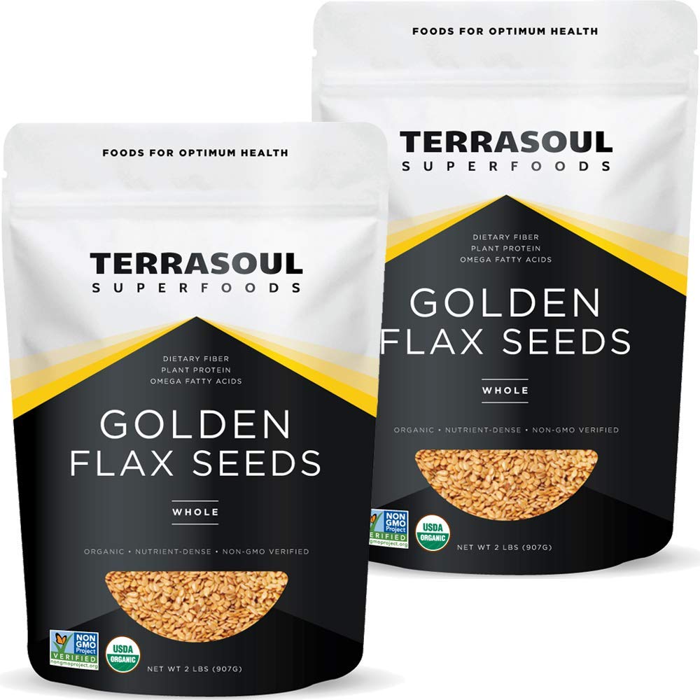 Terrasoul Golden Flax Seeds 2-pack front view, fiber-rich pantry staple